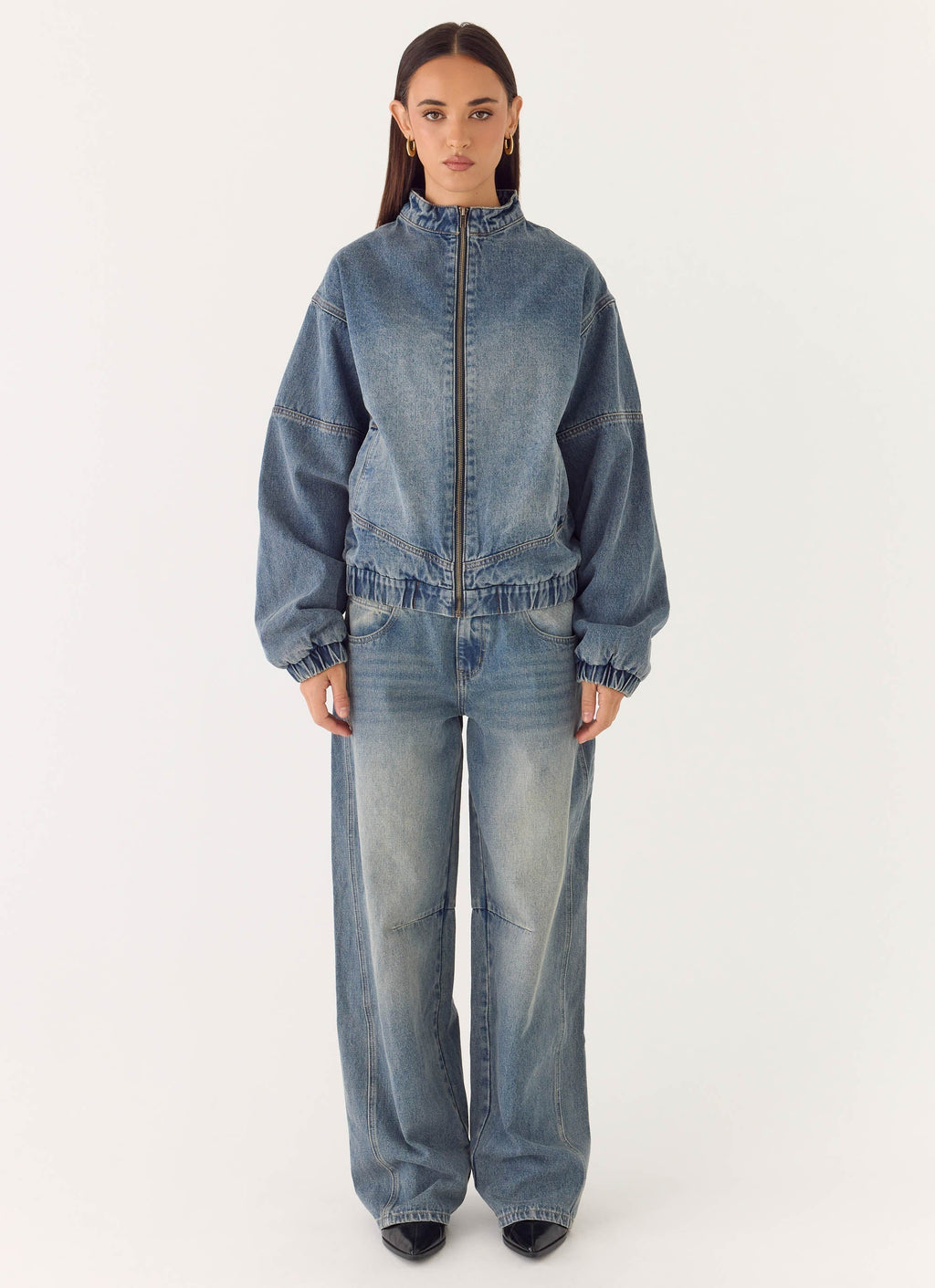 Waylon Denim Bomber Jacket - Mid Wash Blue