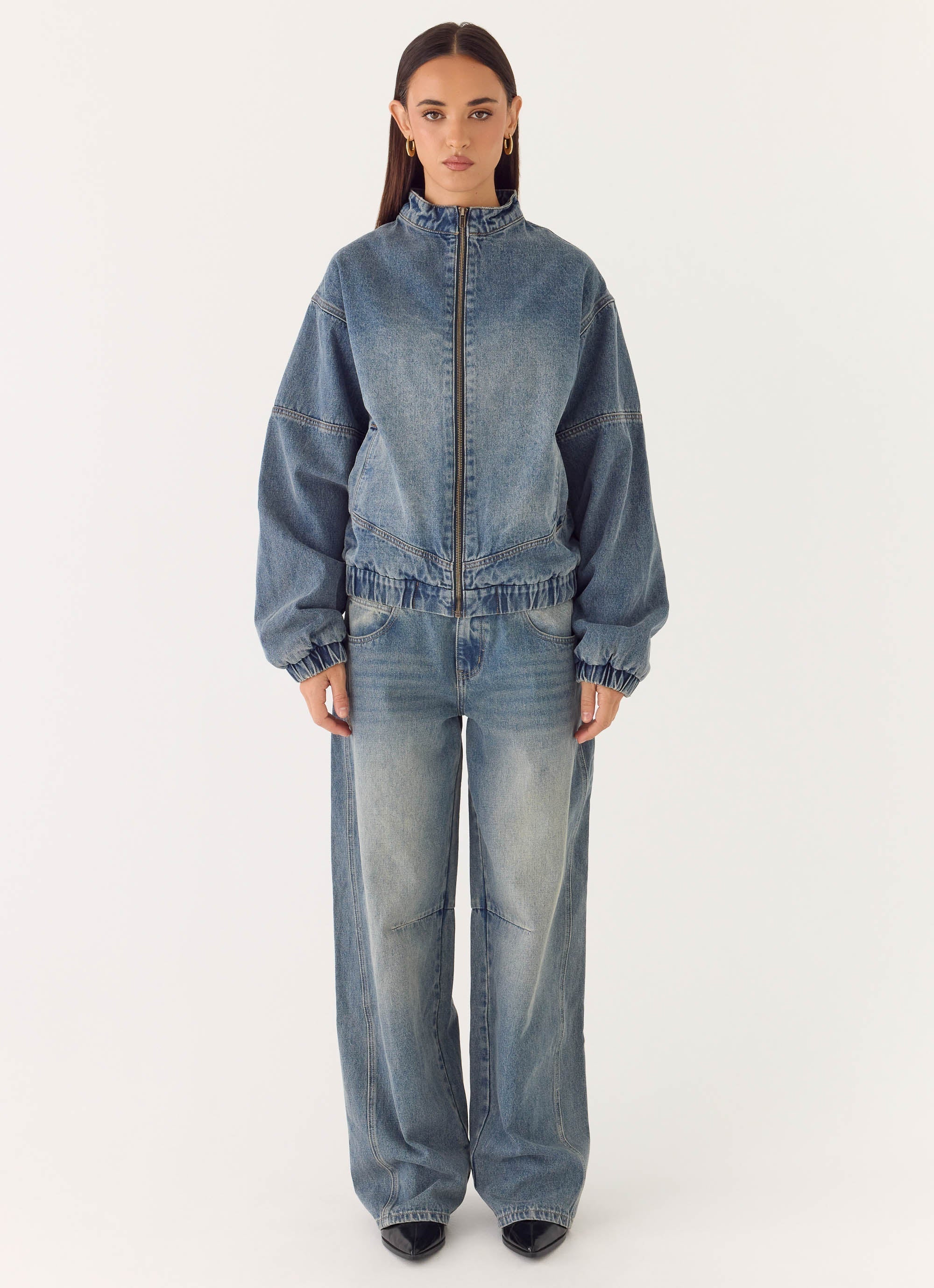 Waylon Denim Bomber Jacket - Mid Wash Blue