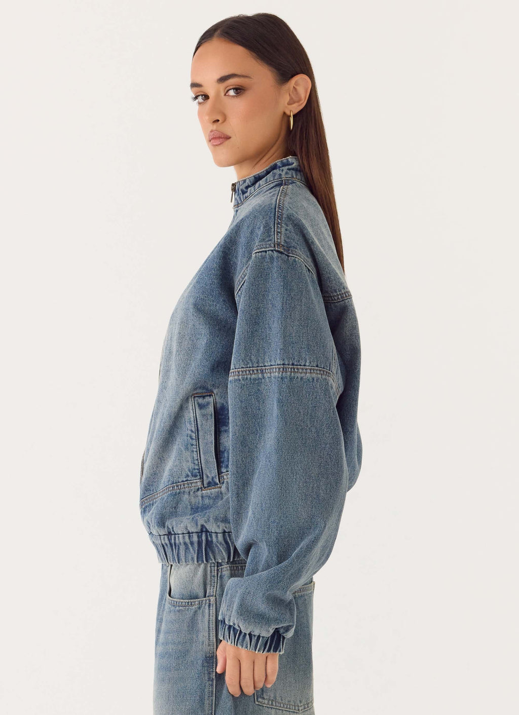 Waylon Denim Bomber Jacket - Mid Wash Blue