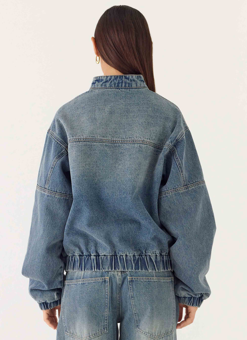 Waylon Denim Bomber Jacket - Mid Wash Blue