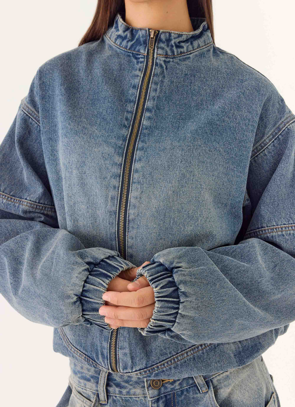 Waylon Denim Bomber Jacket - Mid Wash Blue