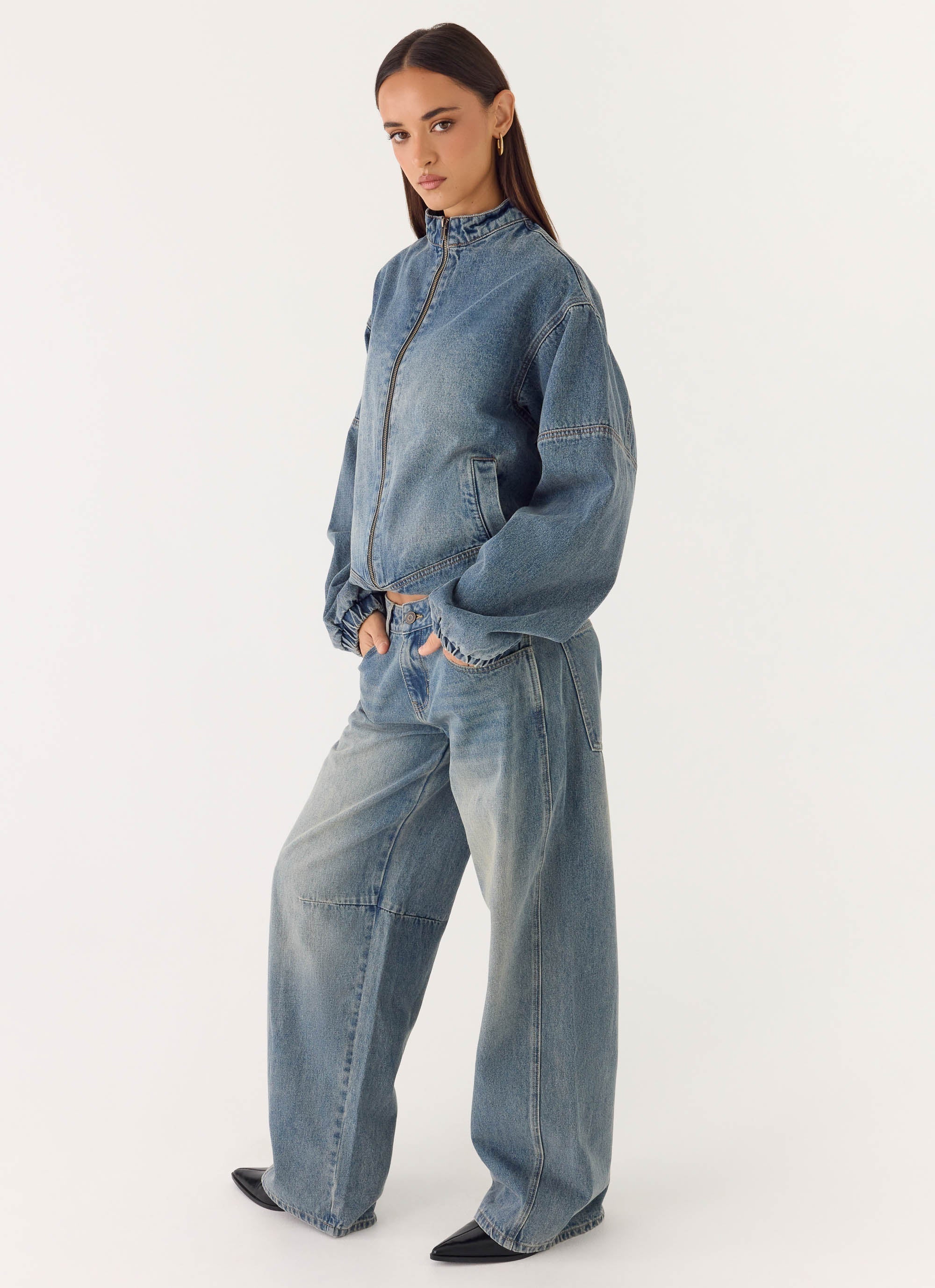 Waylon Denim Bomber Jacket - Mid Wash Blue