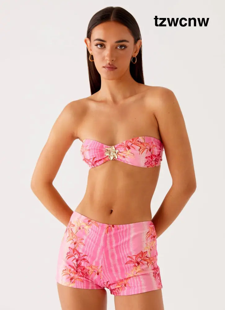 Tamra Strapless Bikini Top - Tropical Pink Print