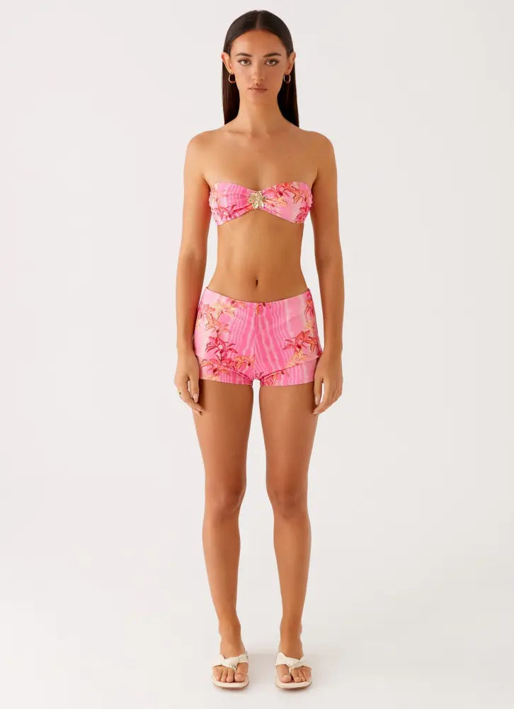 Tamra Strapless Bikini Top - Tropical Pink Print