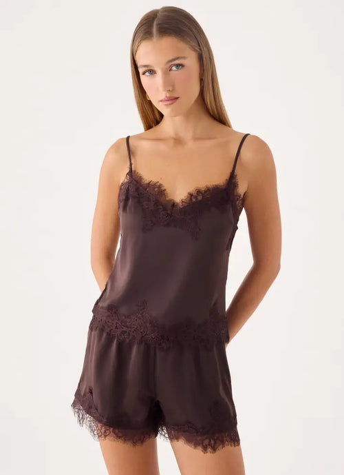 Tarina Lace Trim Mini Shorts - Chocolate
