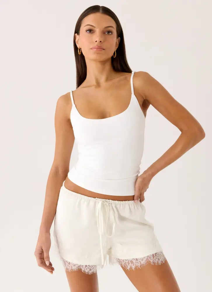 Tarina Lace Trim Mini Shorts - Ivory