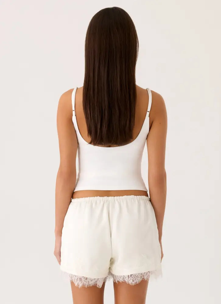 Tarina Lace Trim Mini Shorts - Ivory