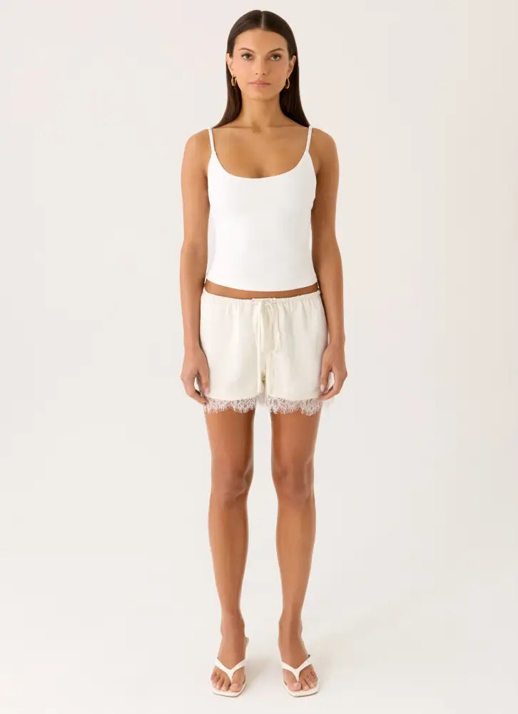 Tarina Lace Trim Mini Shorts - Ivory
