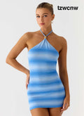 Tini Knit Halter Mini Dress - Cerulean