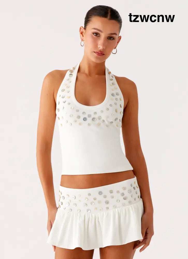 Vegas Nights Halter Neck Top - White