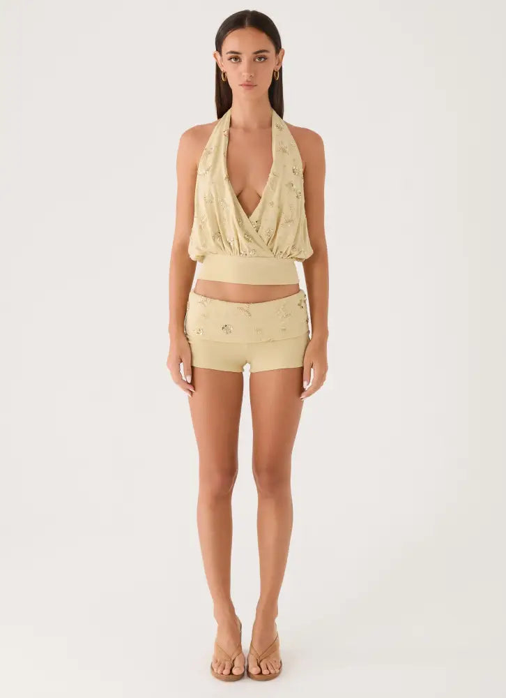 Vivienne Halter Top - Pale Olive