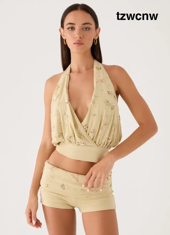 Vivienne Halter Top - Pale Olive