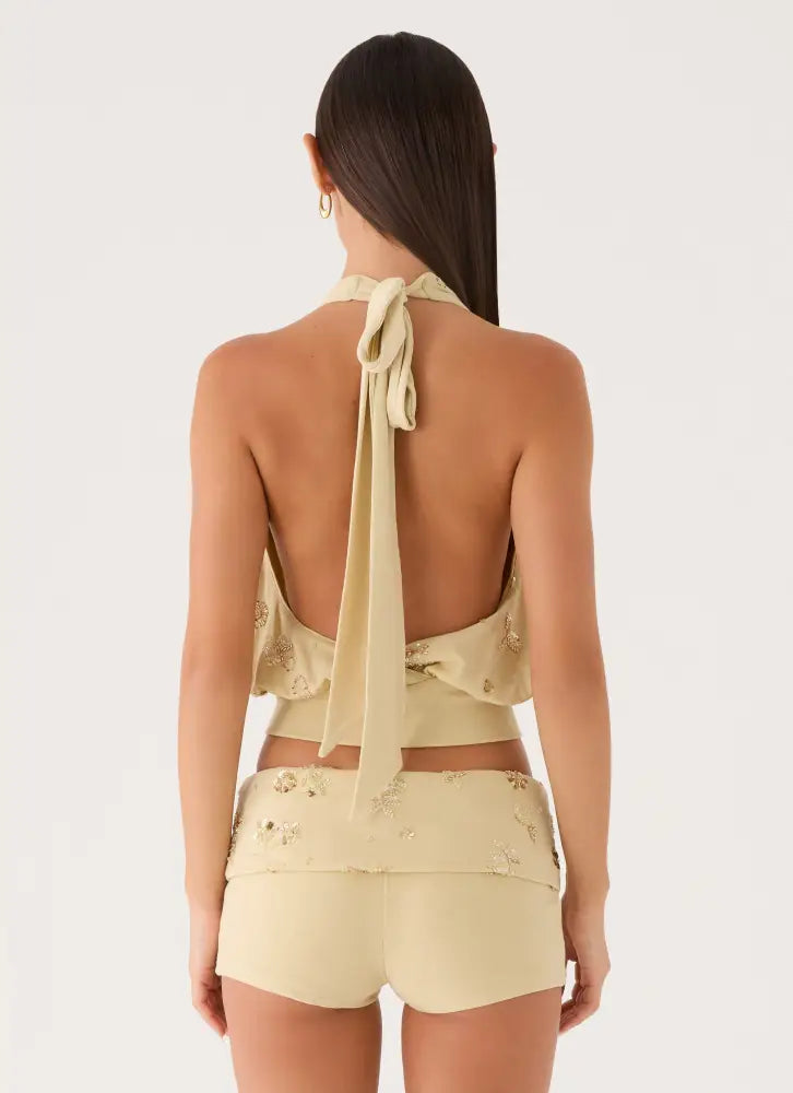 Vivienne Halter Top - Pale Olive